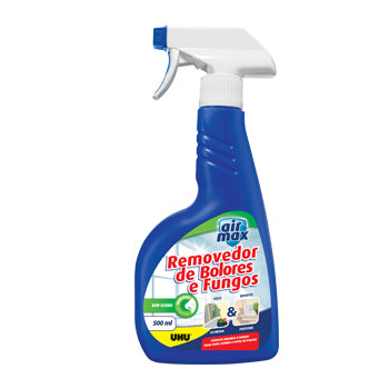 Removedor de bolores e fungos UHU Air Max para multisuperfícies, embalagem de 500ml, limpeza segura e eficaz sem cloro.