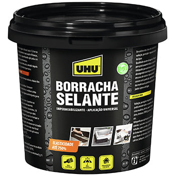 Borracha selante UHU 750ml de silicone flexível e durável para vedação e reparos em diferentes superfícies.