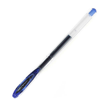 Esferográfica gel Uni Signo UM120 azul com ponta de 0,5mm, escrita suave, mostrada na imagem com corpo azul transparente