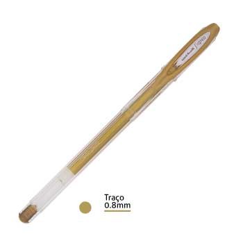 Esferográfica gel Uni Signo UM120NM ouro com ponta de 0,8mm, caneta elegante para escrita com estilo.