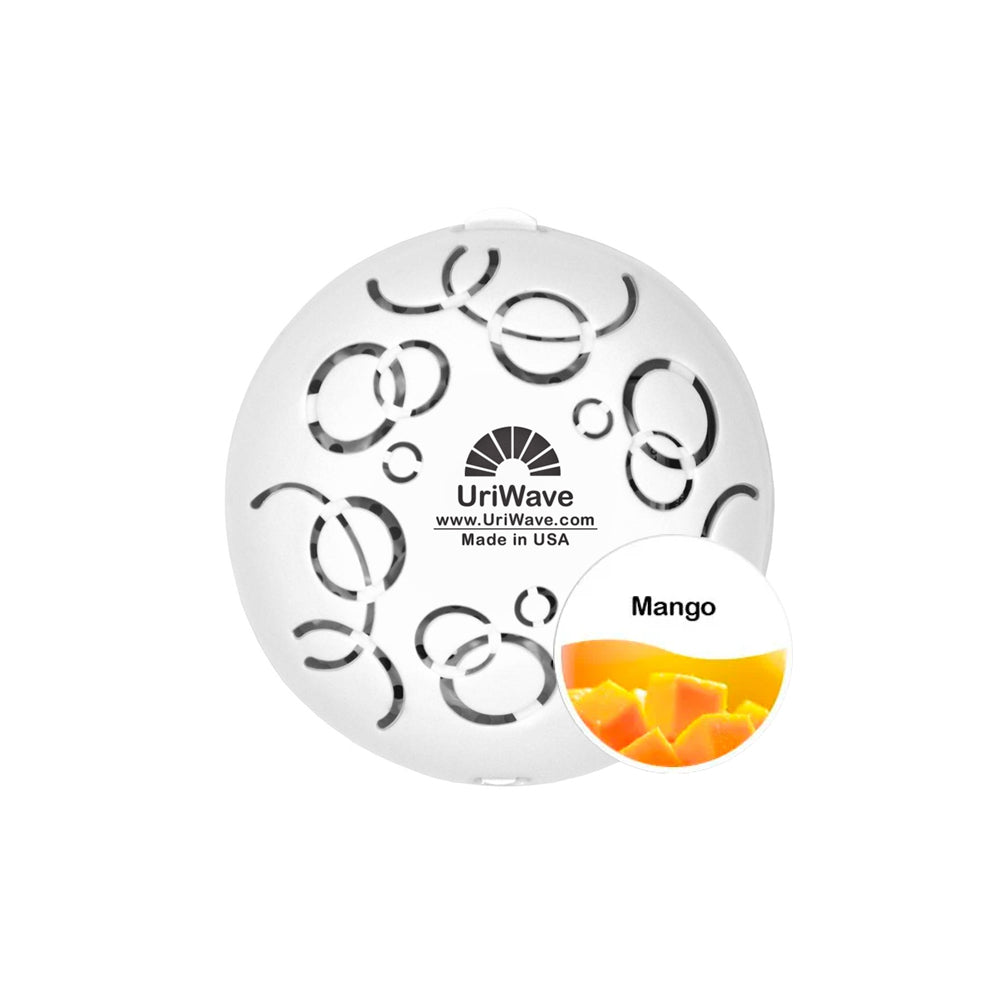 Recarga de ambientador de parede Uriwave Intensity Mango, fragrância suave, para sistemas automáticos, em embalagem prática.