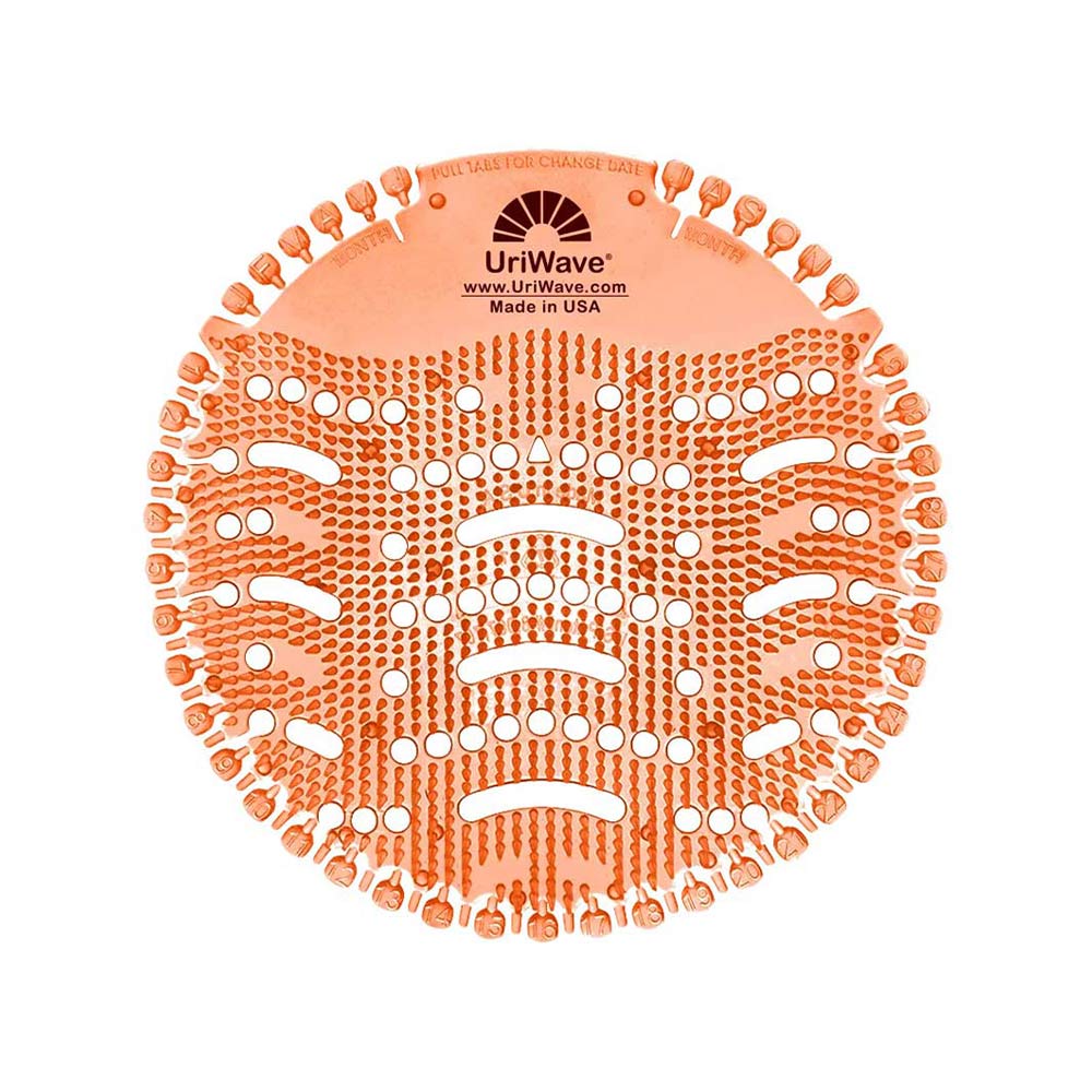 Tapete desinfetante Urinol Uriwave Mango Laranja, para higiene e proteção em WC sanitários, com design colorido e resistente.