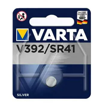 Pilha Varta LR41 V392 1,55V para relógios, alta performance, visível na imagem com embalagem transparente e detalhes do produto