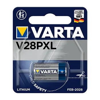 Pilhas de lítio Varta V28PXL de 6,2V e 160mAh, uma unidade, mostradas em embalagem para uso em dispositivos eletrônicos