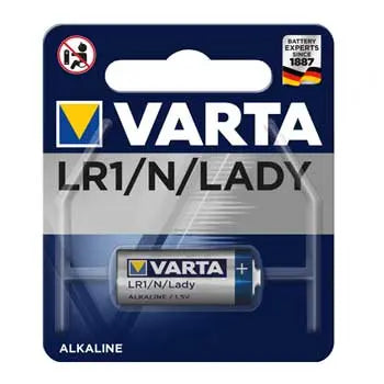 Pilhas alcalinas LR1 N Lady Varta de 1,5V e 850mAh em embalagem com 1 unidade, ideal para dispositivos de baixa potência