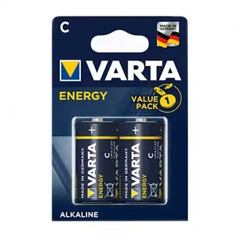 Pilhas Varta LR14 C alcalinas de 1,5V, duas unidades, energizam aparelhos com alta durabilidade e desempenho confiável.