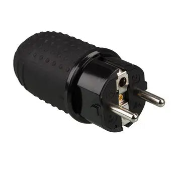 Conector Schuko de borracha IP44 da Velleman, à prova d'água, para extensões e tomadas seguras e resistentes à umidade.