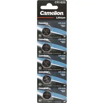 Pilhas CR1620 Lithium 3V da Velleman, 60mAh, kit com 5 unidades, mostradas empacotadas em embalagem.