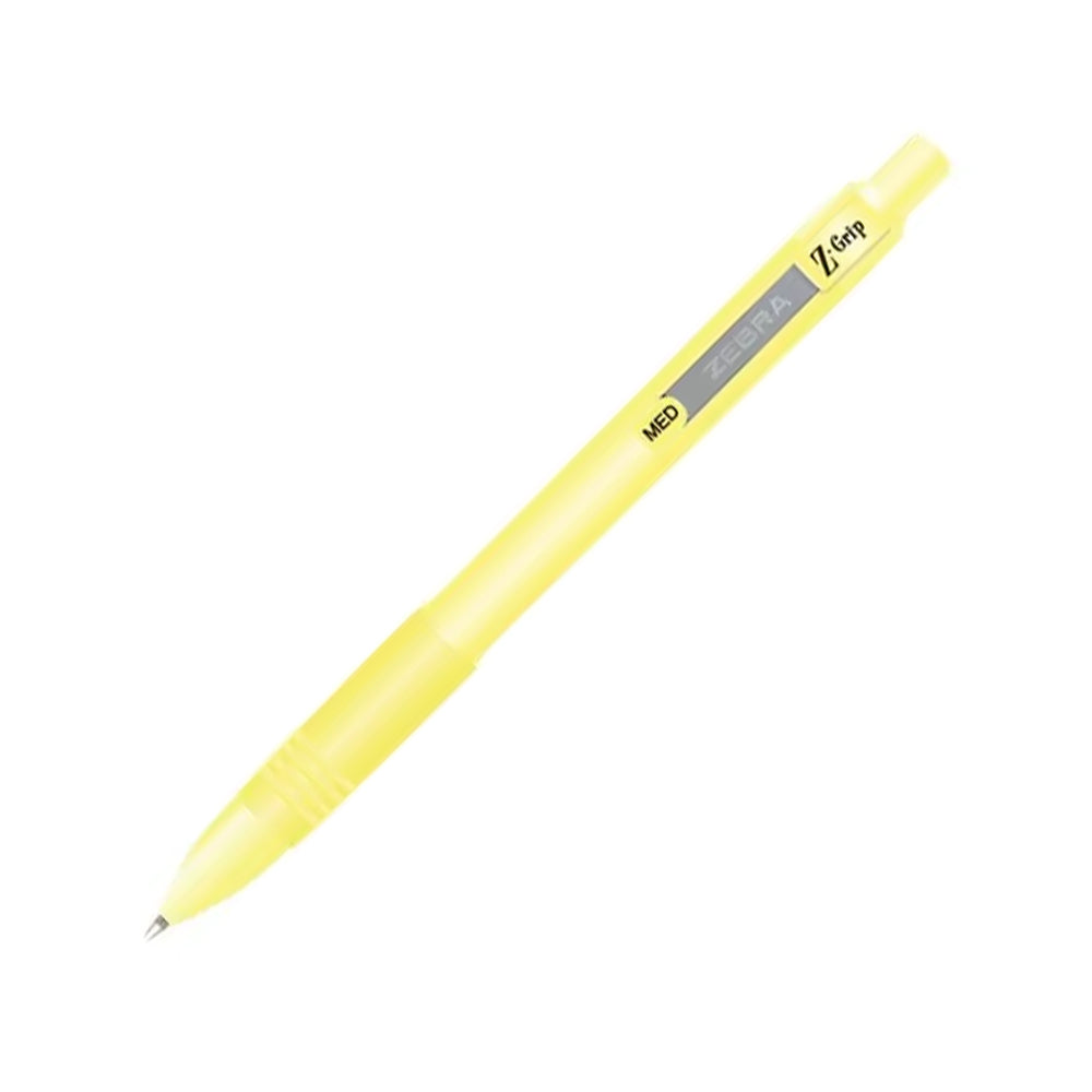 Esferográfica Zebra Z-Grip Smooth azul com corpo amarelo pastel, ponta de 1mm, escrita suave e confortável, uma unidade.