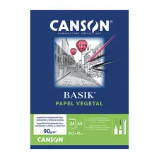 Papel Vegetal A3 90g Canson - Bloco com 24 folhas para desenhos técnicos e artísticos
