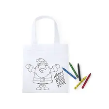 Saco Infantil de Natal Branco NEUTRAL com Lápis de Cera | Presentes Festivos para Crianças
