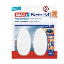 Gancho Oval Tesa Powerstrips + 4 Tiras Large Branco | Fixação Segura e Temporária