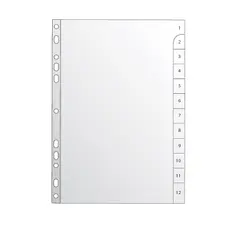 Separadores A4 Plásticos Numerados 1 a 12 - NEUTRAL | Organização de Documentos