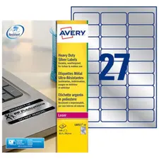 Etiquetas Resistentes Avery 63,5x29,6mm Prata - 20 Folhas, 540 Etiquetas | Loja BluePixel