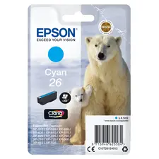 Tinteiro EPSON 26 Ciano com Alarme RF para Impressoras Expression Premium XP-5xx/6xx/7xx/8xx | bluepixel.pt