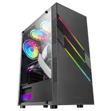 Case ATX MARS GAMING MC-U3 com painel de vidro, iluminação ARGB frontal e ventoinha de 12cm - Preto