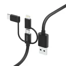 HAMA 3IN1 CABLE Carregador Universal Micro USB, USB-C e Lightning 1.5M Preto - Produto 201536