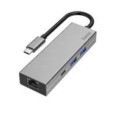 HAMA USB-C Multipoort Hub - 4 Portas com USB-A, USB-C e Ethernet em Alumínio | bluepixel.pt