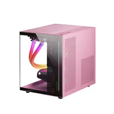 Gabinete MARS GAMING MC-VIEW Micro-ATX Frameless com Vidro Temperado e Suporte Water Cooling - Rosa