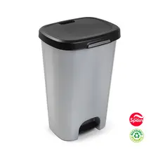 Contentor 50L em plástico com pedal Preto e Prata | Marca 359 na bluepixel.pt