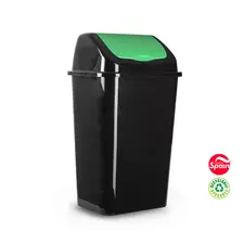 Contentor 30L em Plástico com Tampa Basculante - Preto/Verde | bluepixel.pt