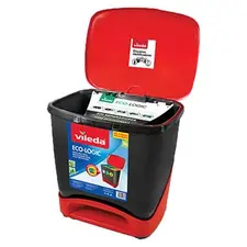 Contentor Ecológico Vileda 39L com Pedal Preto/Vermelho | Loja BluePixel