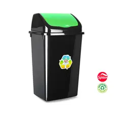 Contentor de 50L em Plástico com Tampa Basculante Preto/Verde | Marca 359