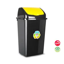 Contentor 50L Plástico com Tampa Basculante Preto/Amarelo - Marca 359 | Loja BluePixel
