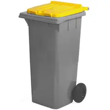 Contentor de 120L em Plástico com 2 Rodas Fundo Preto e Tampa Amarela | bluepixel.pt