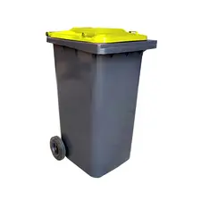 Contentor de 120L em Plástico com 2 Rodas Cinza e Tampa Amarela | Loja BluePixel