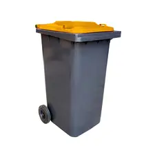 Contentor 120L em plástico com 2 rodas cinza e tampa laranja | Marca 300