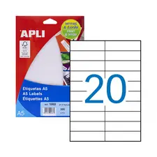 Etiquetas adesivas A5 21x74,6mm 15Fls A5 Apli 300un - Marca 40 | Loja online bluepixel.pt