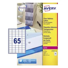 Etiquetas Transparentes Avery 1625unem Modelo 038 1x021,2mm - 25 Folhas A4 | Loja BluePixel