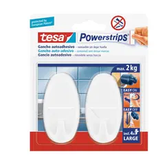 Gancho Oval Tesa Powerstrips + 4 Tiras Large Branco | Fixação Removível sem Danos