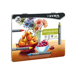 Lápis de Cera 24 Cores Lyra Aquacolor Cx Metal