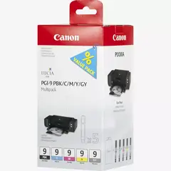 CANON PGI-9 PBK C M Y GY ink cartridge black and four colour standard capacity combopack blister with alarm