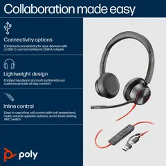 HP Poly Blackwire 8225 Stereo Microsoft Teams Certified USB-C Headset +USB-C/A Adapter SmartBuy