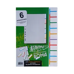 Separadores A4 Plástico Pestana Personalizável Cinzento 06un