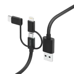 HAMA 3IN1 CABLE Carregador Universal Micro USB, USB-C e Lightning 1.5M Preto - Produto 201536