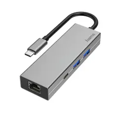 HAMA USB-C Multipoort Hub - 4 Portas com USB-A, USB-C e Ethernet em Alumínio | bluepixel.pt