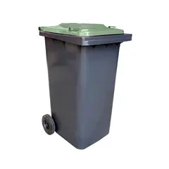 Contentor 120L Plástico com 2 Rodas Cinza e Tampa Verde | Loja BluePixel