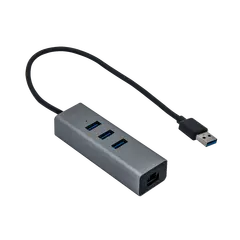 Hub i-tec USB 3.0 3 portas + Adaptador Gigabit Ethernet - Metal