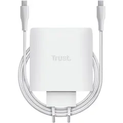 TRUST MAXO 100-watt GaN universal USB-C power adapter Apple PC 2 ports + cable White