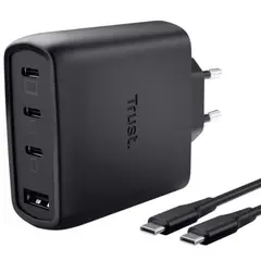 TRUST MAXO USB 65 Watt GAN 4-Port Charger 3 USB-C + 1 USB-A + Cable Black