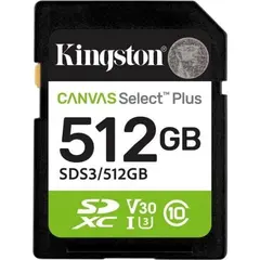 Tarjeta de Memoria Kingston CANVAS Select Plus 512GB SD XC/ Clase 10/ 150MBs