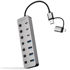 Hub USB + USB Tipo-C Nanocable 10.16.4510/ 4xUSB/ 3xUSB Tipo-C/ 1xUSB Tipo-C PD/ Gris
