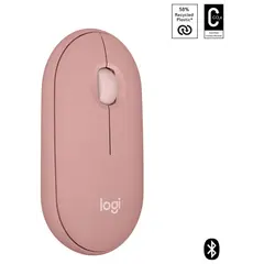 Logitech Pebble Mouse 2 M350s - Rato - óptico - 3 botões - sem fios - Bluetooth 5.2 LE - rosa tonal