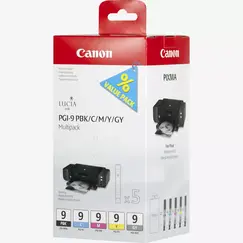CANON PGI-9 PBK C M Y GY ink cartridge black and four colour standard capacity combopack blister with alarm