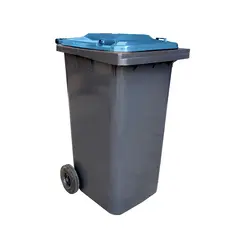 Contentor 120L Plástico 2 Rodas Cinzento Tampa Azul