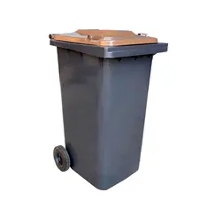 Contentor 120L Plástico 2 Rodas Cinzento Tampa Castanha